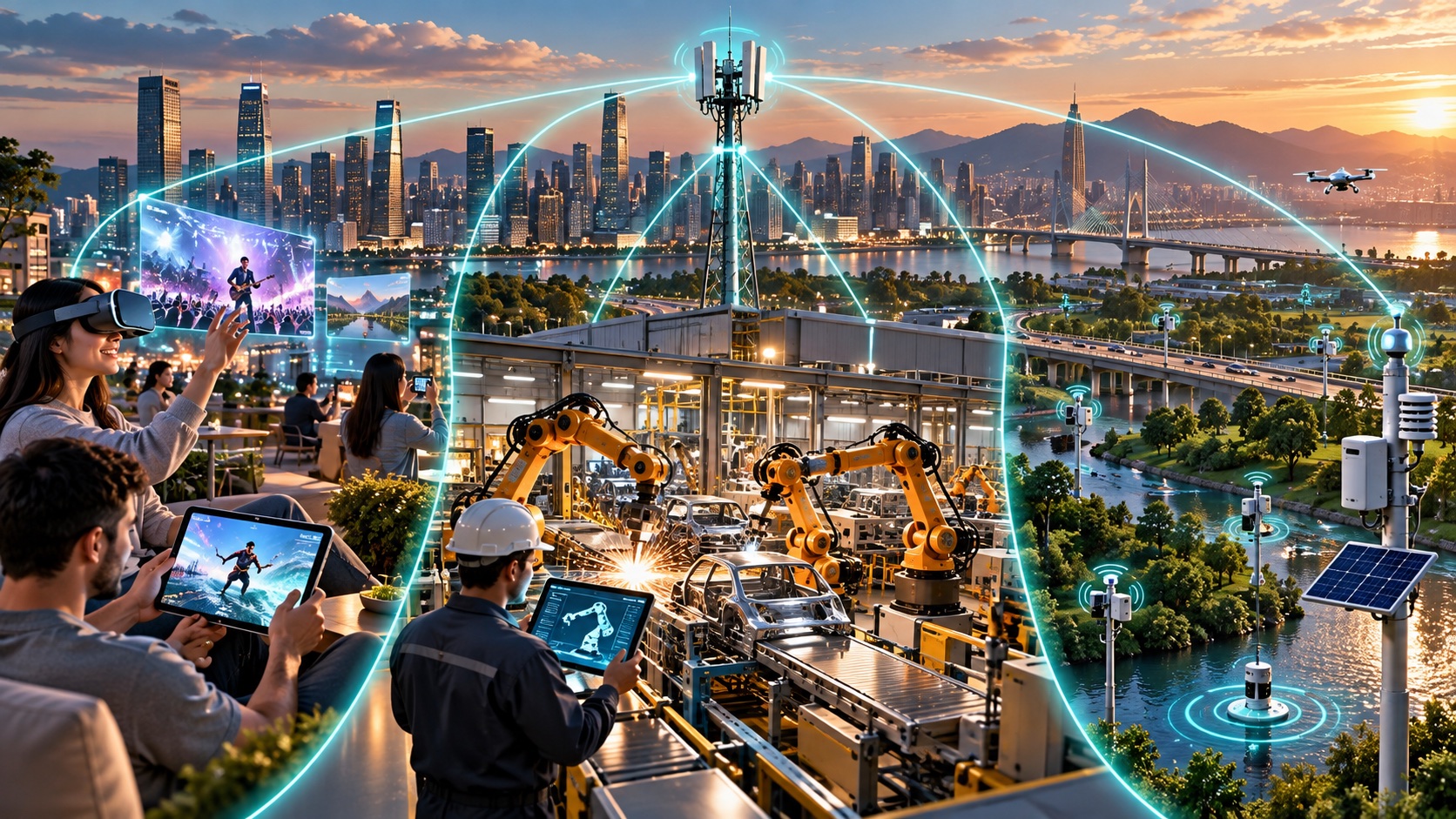 5G ağının mobil geniş bant, düşük gecikmeli endüstriyel iletişim ve yoğun IoT cihaz bağlantısı kullanım senaryoları
