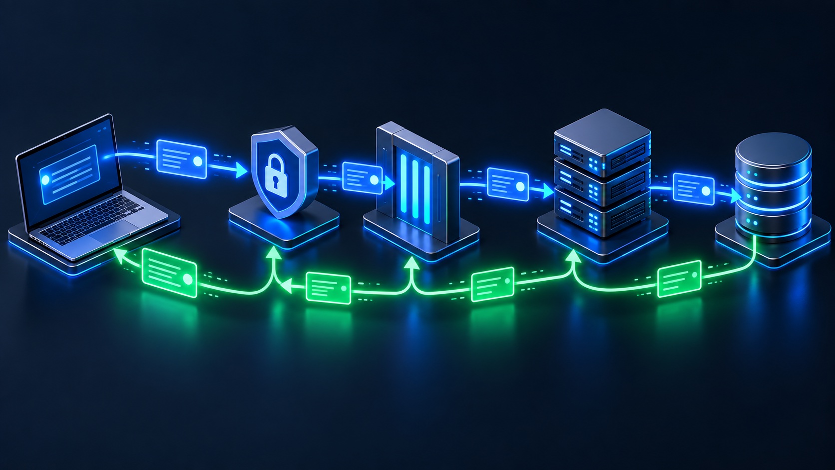 İstemci, API uç noktası, kimlik doğrulama, sunucu işlemi ve JSON yanıtından oluşan API istek yanıt akışı