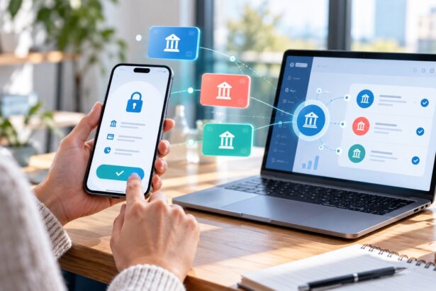 Akıllı telefondan farklı banka hesapları için güvenli erişim izni veren kullanıcı