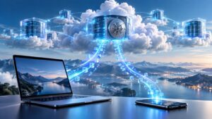 Dizüstü bilgisayar ve telefondan güvenli dağıtık bulut depolama altyapısına aktarılan veriler