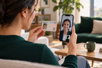 Müşterinin kimlik kartını telefon kamerasına göstererek banka temsilcisiyle uzaktan kimlik doğrulaması yapması