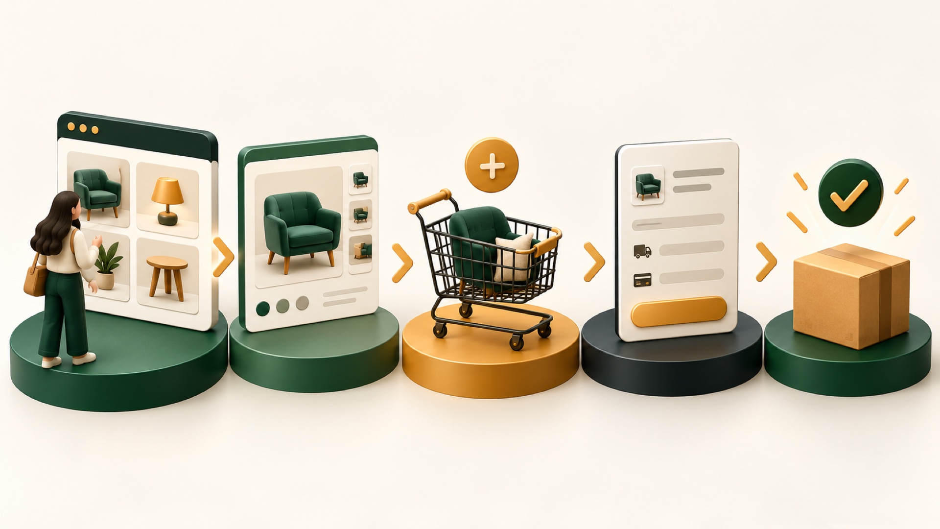 Ürün görüntüleme, sepete ekleme, ödeme başlatma ve satın alma aşamalarından oluşan e-ticaret dönüşüm hunisi