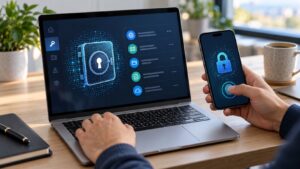 Telefon ve bilgisayardaki şifreli parola kasasını kullanan kişi