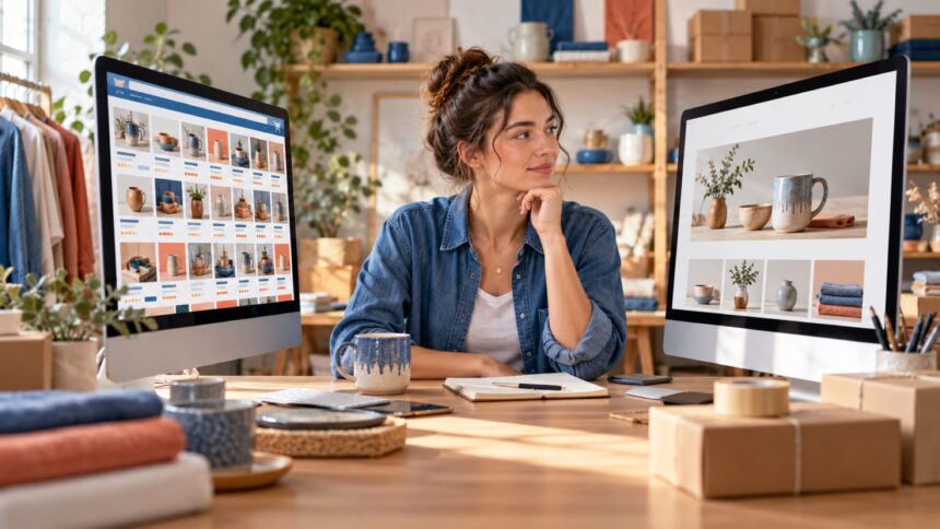 Marka sahibinin pazaryeri mağazasıyla kendi e-ticaret sitesini iki ekranda karşılaştırması