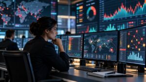 Finansal işlem uyarılarını ve küresel risk ağını izleyen uyum uzmanı