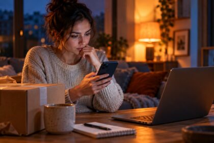 Akşam evinde telefonla ödeme adımını incelerken satın alma kararında duran çevrim içi müşteri