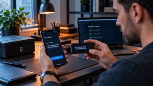 Telefon cüzdanı ile çevrim dışı donanım cüzdanındaki işlem adresini dikkatle karşılaştıran kullanıcı