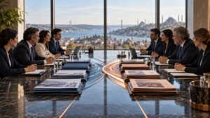 İstanbul'da birleşme ve satın alma görüşmesi yapan iki şirketin yönetim ekipleri